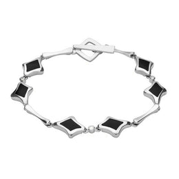 00083109 18ct White Gold Whitby Jet 0.09ct Diamond Square Freeform Bracelet, B522.