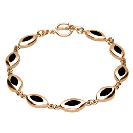 00083544 9ct Rose Gold Whitby Jet Framed Nine Stone Marquise Bracelet, B462. 