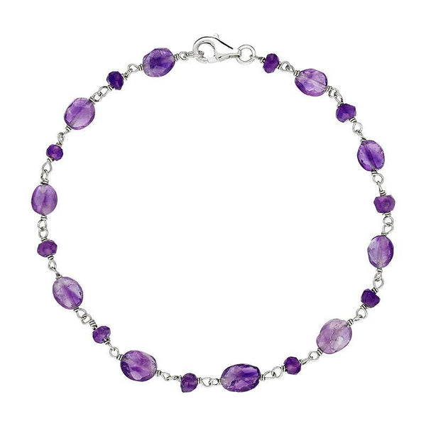 00117744  Sterling Silver Amethyst Bead Chain Link Bracelet, B945.