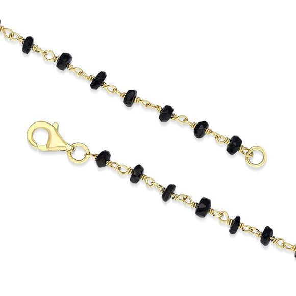 00117865 W Hamond Yellow Gold Plate Whitby Jet 4mm Bead Chain Link Bracelet, B945.