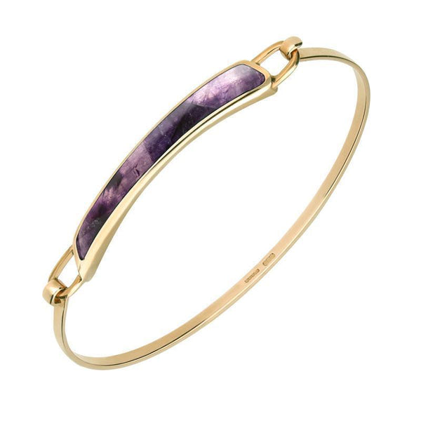  9ct Yellow Gold Blue John Organic Concave Stone Set Bangle, B477.