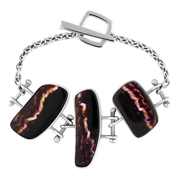  Sterling Silver Blue John Three Stone Link Bracelet. BUNQ0000478.