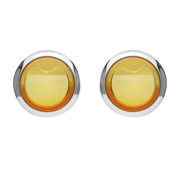 Sterling Silver Amber Round Stud Earrings