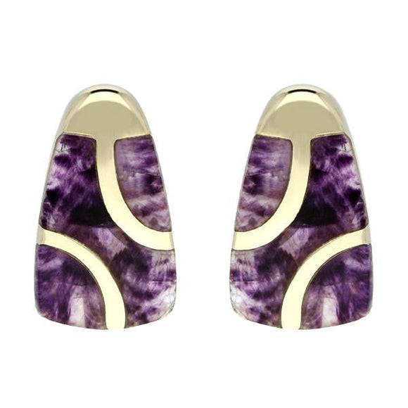 Blue John Curve 3 Stone 9ct Yellow Gold Stud Earrings. E803.
