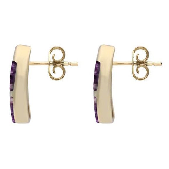 Blue John Curve 3 Stone 9ct Yellow Gold Stud Earrings. E803.