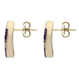 Blue John Curve 3 Stone 9ct Yellow Gold Stud Earrings. E803.