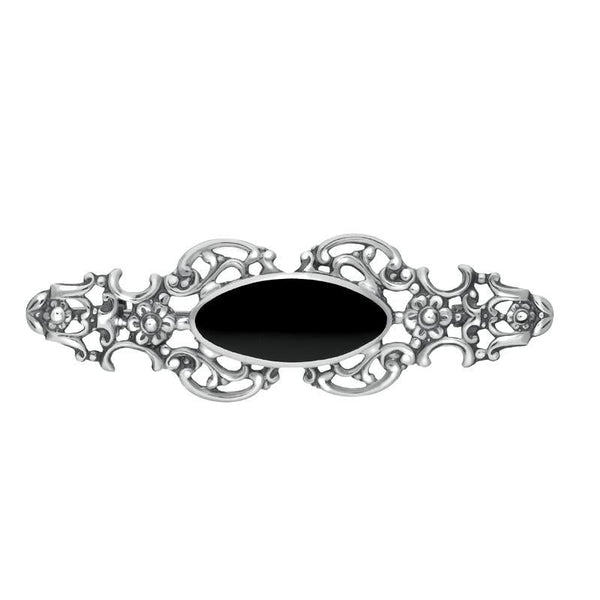 Sterling Silver Whitby Jet Heritage Oval Fancy Brooch, M076.