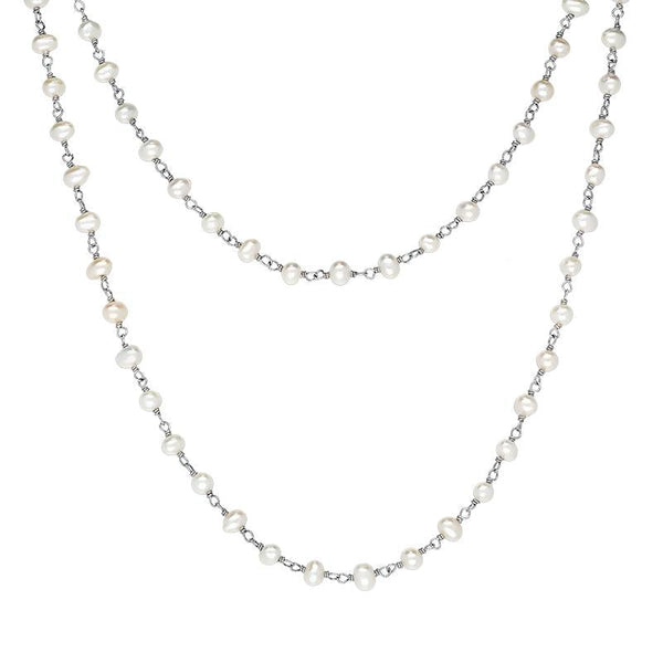 00117735 Sterling Silver White Pearl Bead Chain Link Necklace, N952_30W.