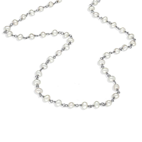 00117735  Sterling Silver White Pearl Bead Chain Link Necklace, N952_30W.