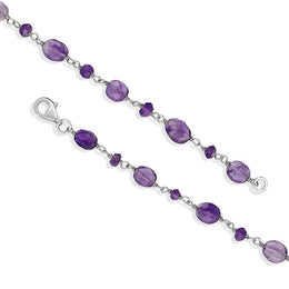 00117741 Sterling Silver Amethyst Bead Chain Link Necklace, N952_18.