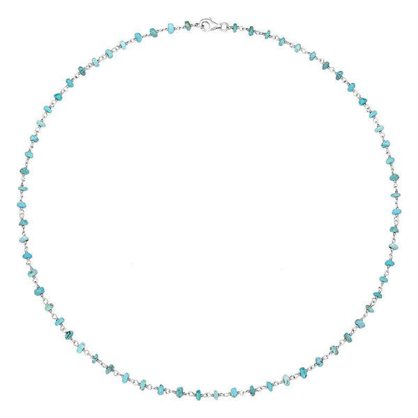 00109599 Sterling Silver Turquoise 4mm Bead Chain Link Necklace, N952_18.