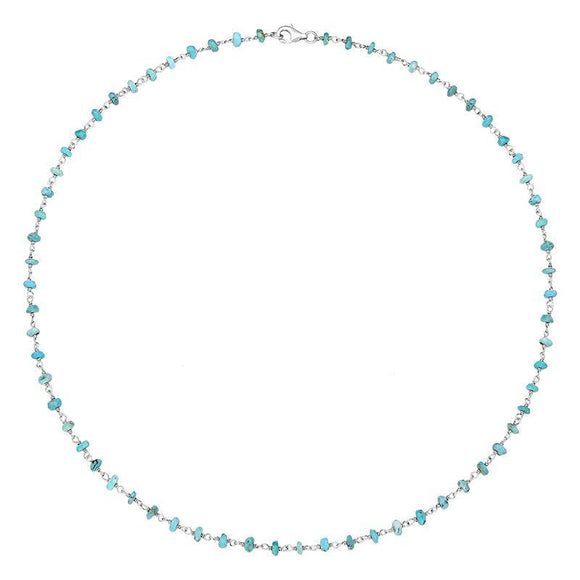 00109599 Sterling Silver Turquoise 4mm Bead Chain Link Necklace, N952_18.