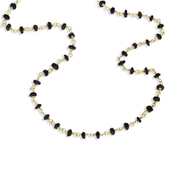 00117867 Yellow Gold Plate Whitby Jet 4mm Bead Chain Link Necklace, N952_30.