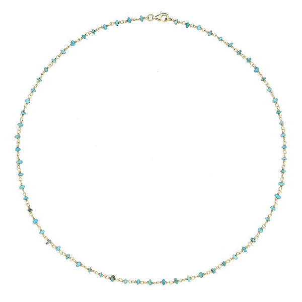 00117872  Yellow Gold Plate Turquoise 3mm Bead Chain Link Necklace, N950_18.