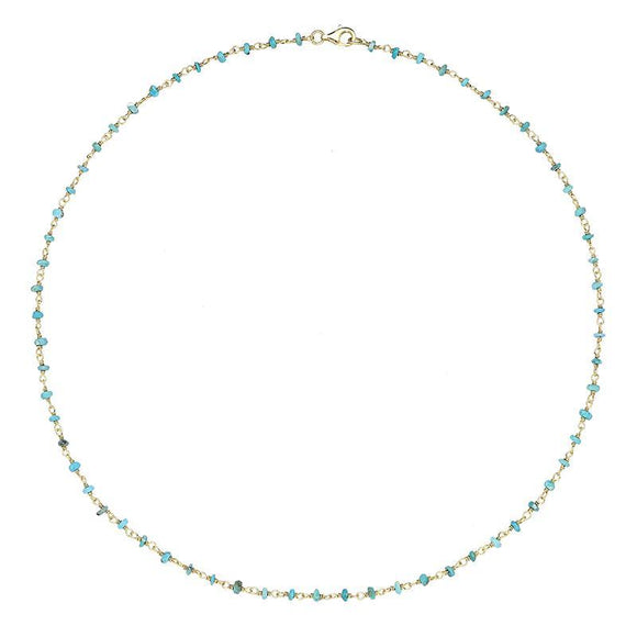 00117872  Yellow Gold Plate Turquoise 3mm Bead Chain Link Necklace, N950_18.