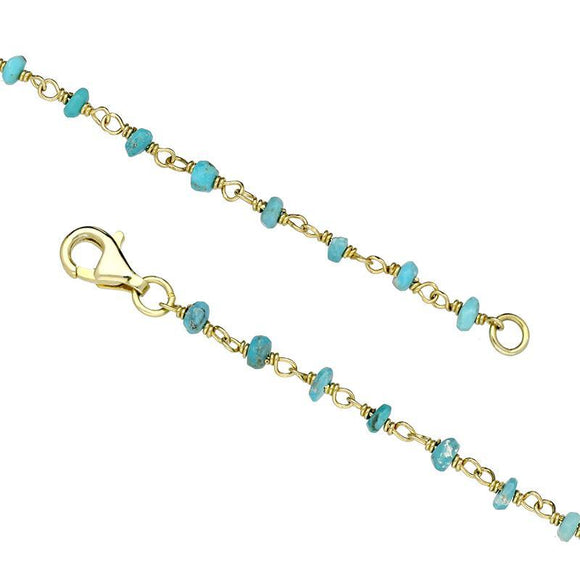 00117873 W Hamond Yellow Gold Plate Turquoise 3mm Bead Chain Link Necklace, N950_24.