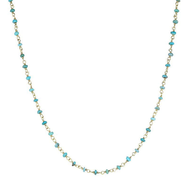 00117873 W Hamond Yellow Gold Plate Turquoise 3mm Bead Chain Link Necklace, N950_24.