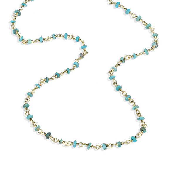 00117874  Yellow Gold Plate Turquoise 3mm Bead Chain Link Necklace, N950_30.