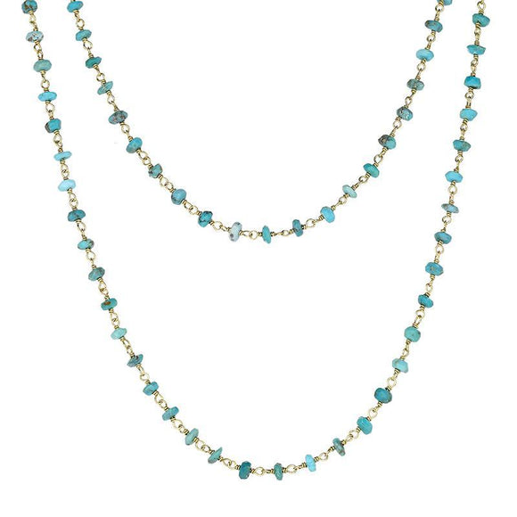 Yellow Gold Plate Turquoise 4mm Bead Chain Link Necklace, N952_30.