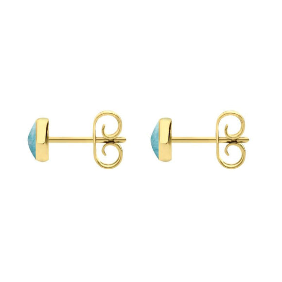 C W Sellors 9ct Yellow Gold Larimar 5mm Classic Small Round Stud Earrings, E002.