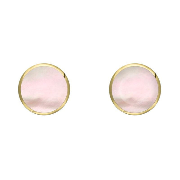 C W Sellors 9ct Yellow Gold Pink Mother of Pearl 5mm Classic Small Round Stud Earrings, E002.