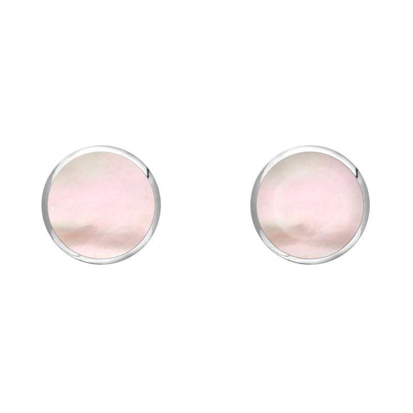 C W Sellors Sterling Silver Pink Mother of Pearl 5mm Classic Small Round Stud Earrings, E002.