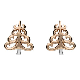 Sterling Silver Rose Gold Christmas Tree Stud Earrings E2359