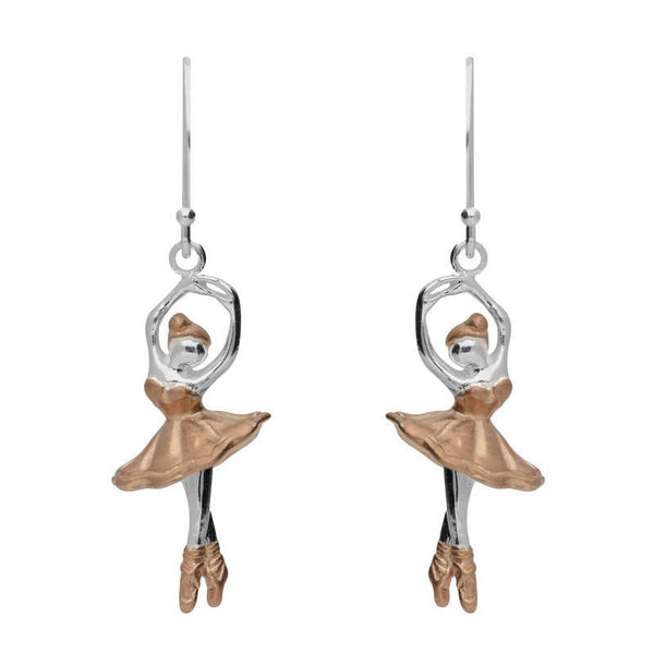 Sterling Silver Rose Gold Ballerina Hook Drop Earrings E2234