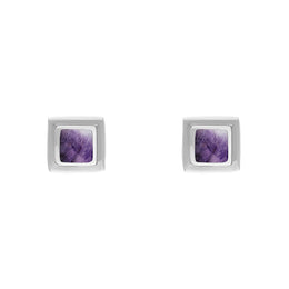 Sterling Silver Blue John Square Stud Earrings, E114.