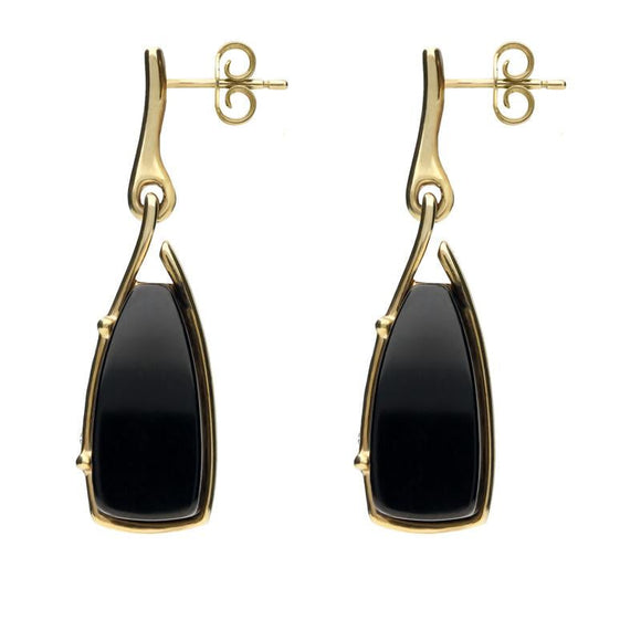 C W Sellors 9ct Yellow Gold Whitby Jet Diamond Four Stone Graduated Drop Earrings, E1118.