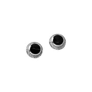 Sterling Silver Whitby Jet Small Circle Rope Edge Stud Earrings. E137.