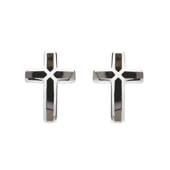 00115294 C W Sellors Sterling Silver Blue John Small Cross Stud Earrings, E1439.