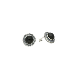 Sterling Silver Whitby Jet Foxtail Round Stud Earrings