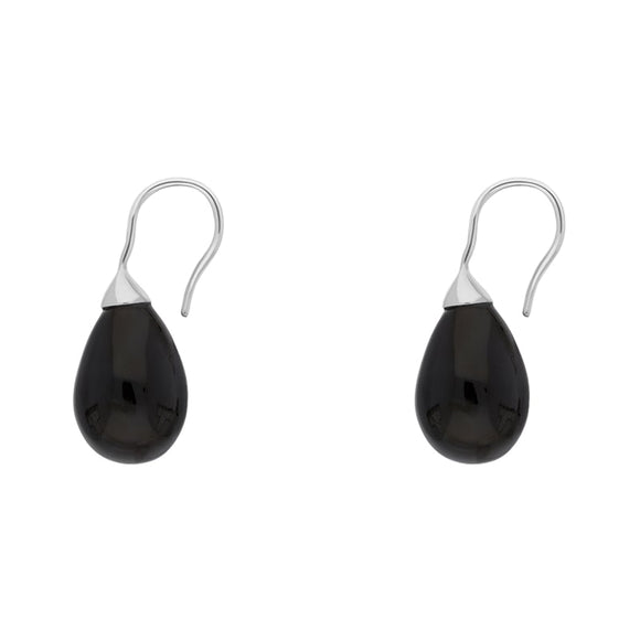 Sterling Silver Whitby Jet Oval Bead Hook Earrings, E1477.
