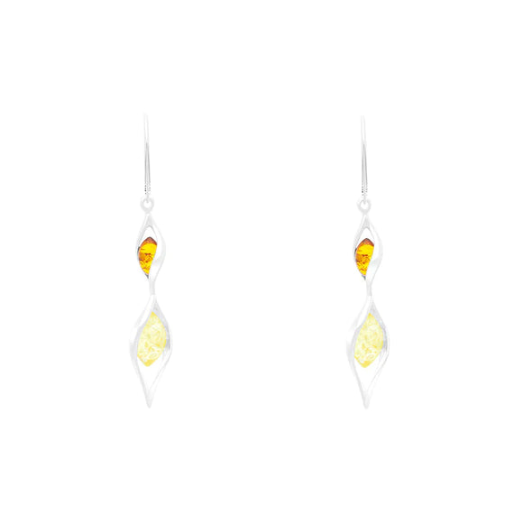 Sterling Silver Amber Graduated Twist Drop Earrings