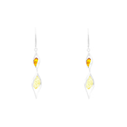 Sterling Silver Amber Graduated Twist Drop Earrings