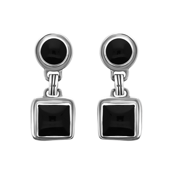 Sterling Silver Whitby Jet Round Top Square Drop Earrings E214