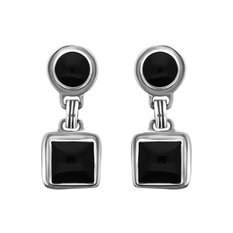 Sterling Silver Whitby Jet Round Top Square Drop Earrings E214