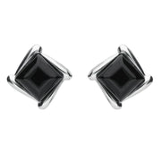 Sterling Silver Whitby Jet Square Wave Stud Earrings, E2175.