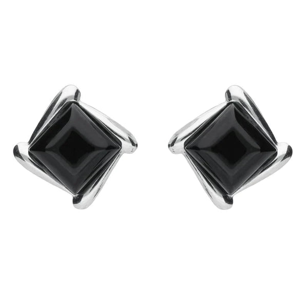 Sterling Silver Whitby Jet Square Wave Stud Earrings, E2175.
