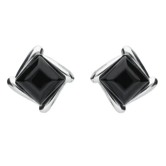 Sterling Silver Whitby Jet Square Wave Stud Earrings, E2175.