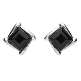 Sterling Silver Whitby Jet Square Wave Stud Earrings, E2175.