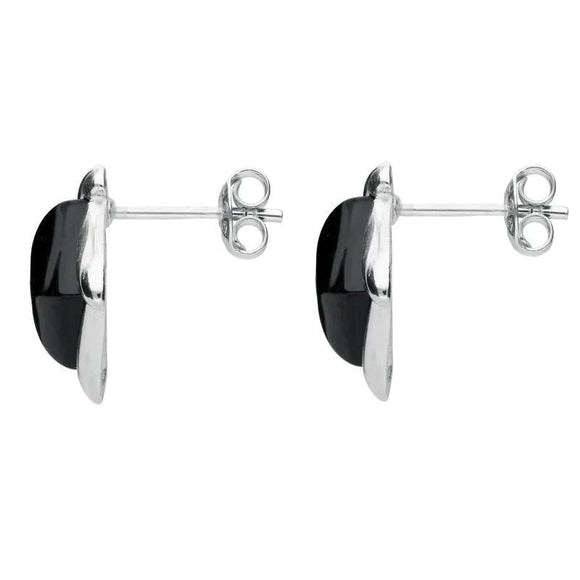 Sterling Silver Whitby Jet Square Wave Stud Earrings, E2175.