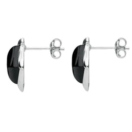 Sterling Silver Whitby Jet Square Wave Stud Earrings, E2175.