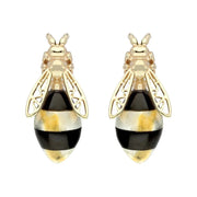 00179075 9ct Yellow Gold Whitby Jet Amber Bee Stud Earrings, E2424.