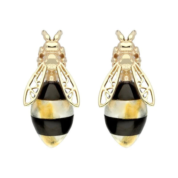 00179075 9ct Yellow Gold Whitby Jet Amber Bee Stud Earrings, E2424.