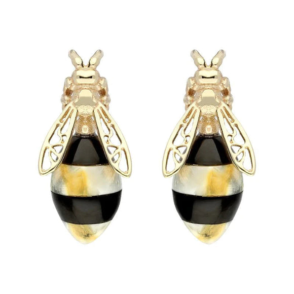 00179075 9ct Yellow Gold Whitby Jet Amber Bee Stud Earrings, E2424.