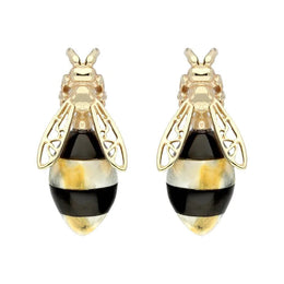 00179075 9ct Yellow Gold Whitby Jet Amber Bee Stud Earrings, E2424.