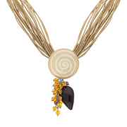 Gold Plated Sterling Silver Amber On Silk Necklace D NUNQ0000050.