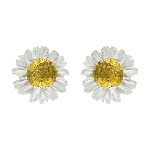 Gold Plated Sterling Silver White Mother Of Pearl Tuberose 6mm Daisy Earrings, E2207.
